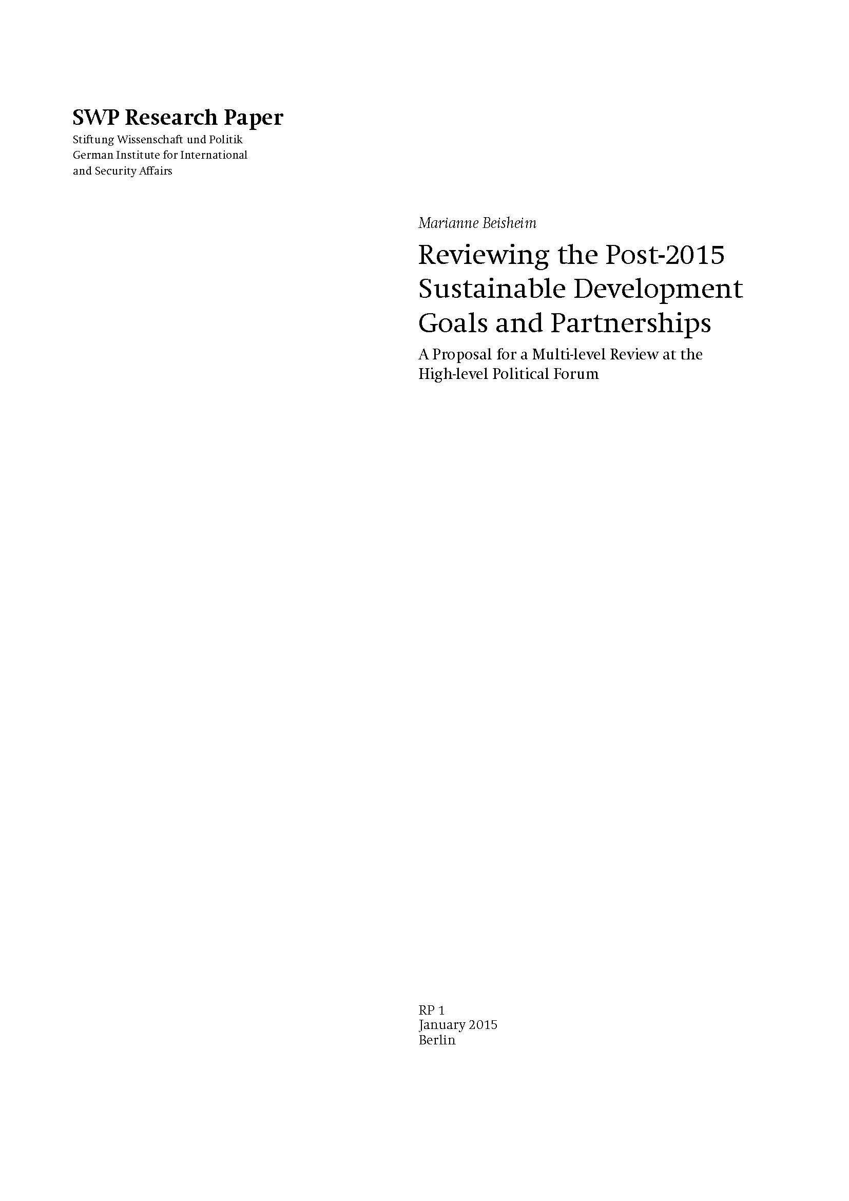 Reviewing the Post-2015 Sustainable Development Goals and Partnerships